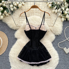 Black Lace Bow Corset Nightdress