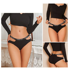 Person wearing black 'FINTOO' underwear with text about supporting beauty and posture.