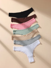 Women Lace Trim Thong 7pcs