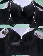 Black lace bra on a green surface with a magazine underneath