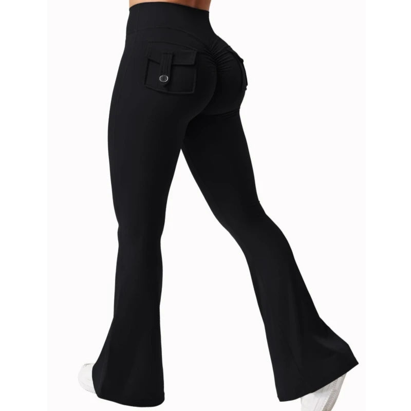 Black flared pants on a white background