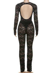 2-Piece Hollow Jacquard Bodysuit & Leggings Set – Sexy Backless Clubwear