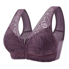 Leaf Lace Bra With Front Zipper