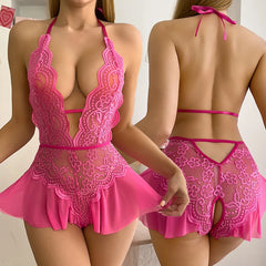 Women Floral Lace Halter Babydoll