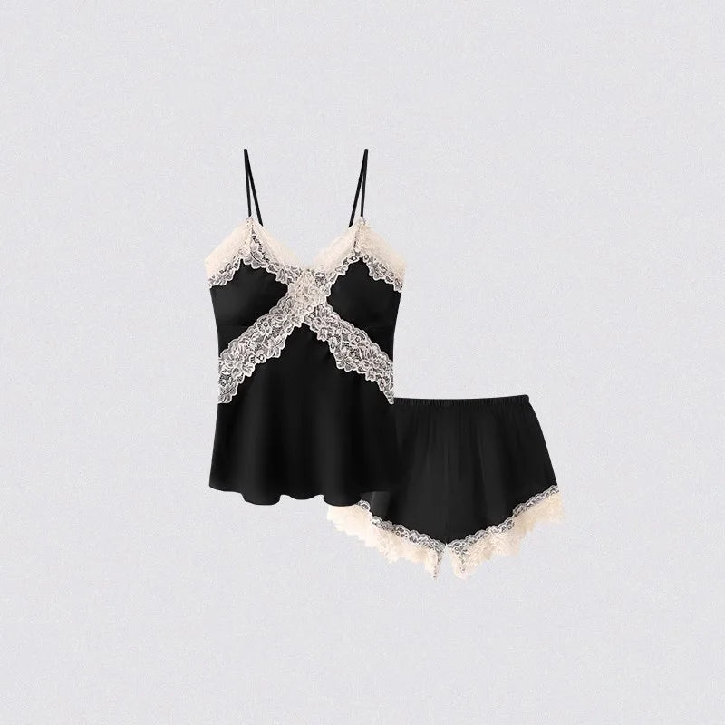 Black lace lingerie set on a light gray background