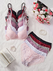 Floral Lace 6-Piece Push-Up Lingerie Set