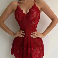 Red lace lingerie set on a plain background