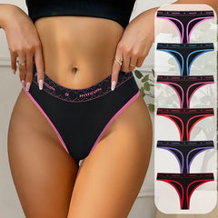 6-Piece Low Rise Letter Print G-Strings