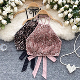 Shiny Sequined Halter Neck Top for Women