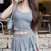 Slim Fit Vest Top & Pleated Skirt Set JC