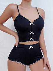 Heart Print Contrast Sling Pajamas-