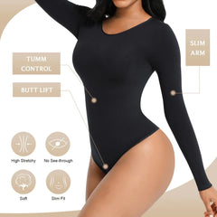 Large Hip Lifting Seamless Long-Sleeve Bodysuit Jumpsuit-