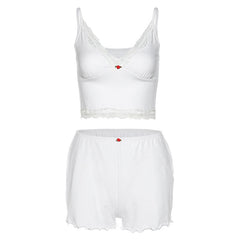 Women's Solid Color Sling Crop Shorts Set CJ