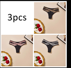 Three-piece leopard print thong pack in black, pink, and white