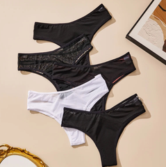 Black and white three-piece women's thong underwear assortment