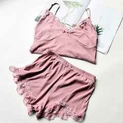 Chic Lace Top And Shorts Set