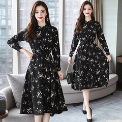 Women Floral Chiffon Long Sleeve Dress