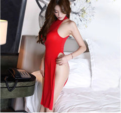 Chic Women Milk Ice Silk Smooth Elastic Nightclub High Cut Dress
