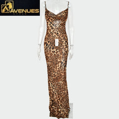 Chic V Neck Leopard Party Dress