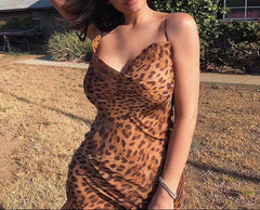 Chic V Neck Leopard Party Dress