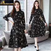 Women Floral Chiffon Long Sleeve Dress