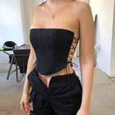 Off Shoulder Strapless Lace Up Bustier Corset Crop Tops