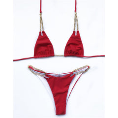 Chic Halter Bikini Metal Chain Two-pieces Swimsuit