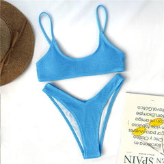 Women's Chic Mid Waist 2-Pieces Ribbed Padded Bikini Set