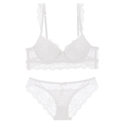 Cotton Push Up Thick Embroidery Lace Bra Underwear Set