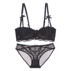 Embroidery Thin Cotton Push Up Lace Bra Underwear Set