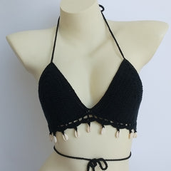 Women's Bikini Top Handmade Crochet Shell Tassel Swimsuit