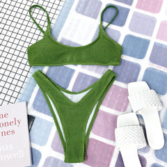 Women's Chic Mid Waist 2-Pieces Ribbed Padded Bikini Set