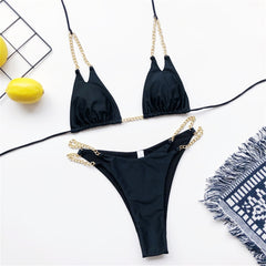 Chic Halter Bikini Metal Chain Two-pieces Swimsuit