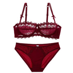 Hollow Lace Embroidery Transparent Sexy Bra Panties Set