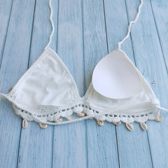 Woman Crochet Tassel Seashell Hollow-out Bikini Set