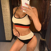 Ribbed Splicing High Waist Bikini Women 2-Pieces Swimwear