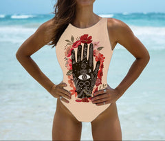 Chic One-Piece Swimsuit Solid Thong Backless Monokini