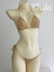 Women's Micro Thong String Lattice Bikinis Top Crochet Swimwear