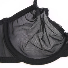Lace Unlined Transparent Three Quarters Yarn Thong Bra Set