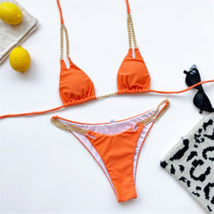 Chic Halter Bikini Metal Chain Two-pieces Swimsuit