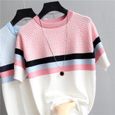 Women Striped Knitted Cotton T-Shirt