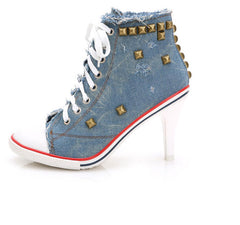 Women High Heels Rivets Canvas