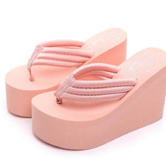 Dropshipping Women Fashion Summer Chunky Sole Wedges Heels Flip Flops Casual Shoes New Waterproof Slippers Sexy Lady Sandals
