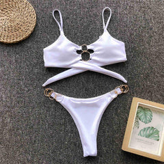 Women's Chic Metal Rings 2-Pieces Brazilian Thong Bikini