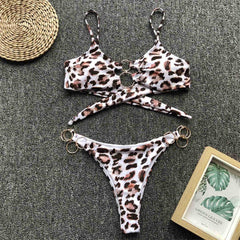 Women's Chic Metal Rings 2-Pieces Brazilian Thong Bikini