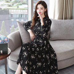 Women Floral Chiffon Long Sleeve Dress
