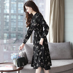 Women Floral Chiffon Long Sleeve Dress