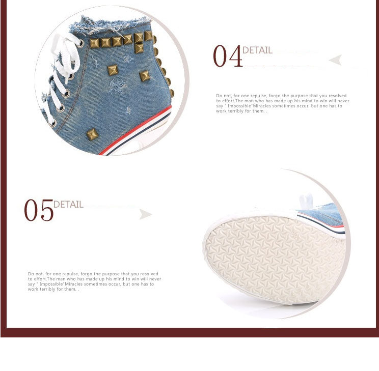 Women High Heels Rivets Canvas