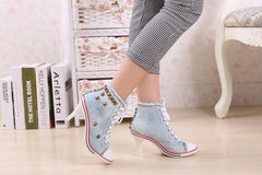 Women High Heels Rivets Canvas