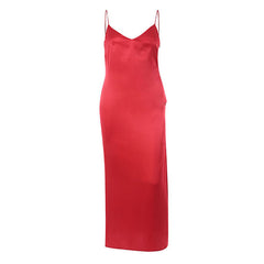Chic Satin V Neck Maxi Dress